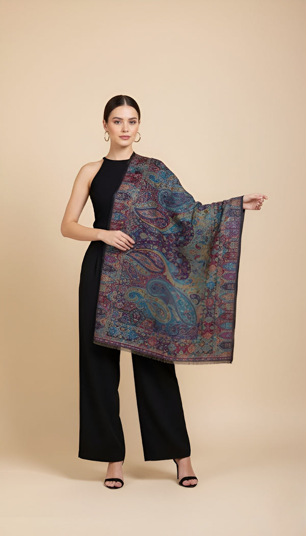 Bamboo Silk Kani Work Cutwork Women Shawl – Multicolor Elegance (80 x 40 Inches)