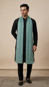 Organza Mens Dupatta – Teal with Paisley Embroidery & Floral Design
