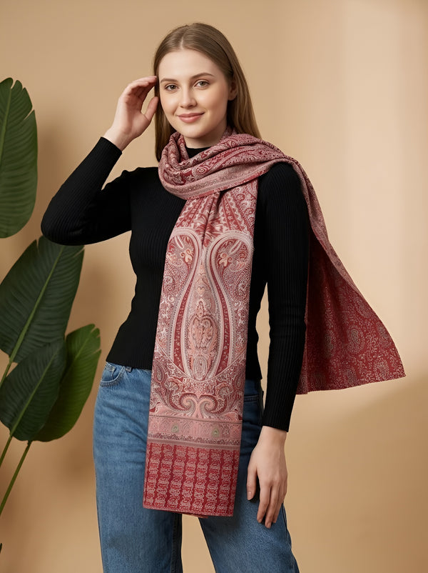Everyday Bamboo Silk Heritage Printed Reversible Red Stole