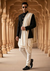 White Woolen Mens Shawl with Gold Border – 80x40 Inches