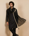 Fendi Mens Dupatta – Black Tone with Lace Border & Latkan Finish