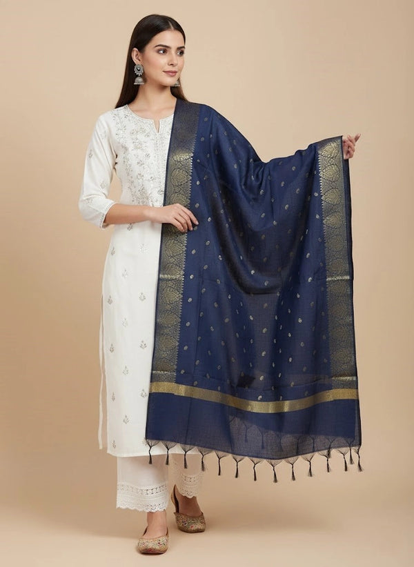 Blue Woven Ethnic Motif Dupatta | Elegant Traditional Drape