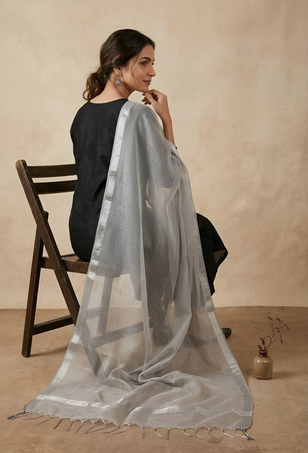Silver Tissue Checkered Dupatta with Subtle Shine | Graceful Ethnic Wrap
