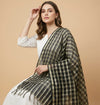 Black Cotton Dupatta with Golden Stripe Weave & Tassel Border