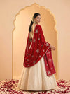 Luxe Chinon Womens Red Dupatta with Floral Diamond Work & Lace Border