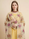 Luxe Organza Womens Beige Dupatta with Floral Brush Print Embellishment