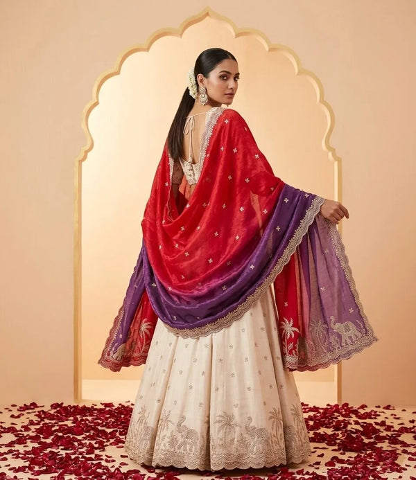 Luxe Fendi Womens Pink Dupatta with Heritage Zari Buti & Elephant Work