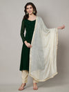 Ivory Chinon Dupatta with Gold Stripe Sequin Work & Gota Border (Size: 2.5x1 m Approx)