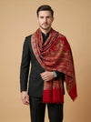 Noble Kani Weave Mughal Architecture & Floral Garden Wool Blend Red Stole