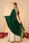 Luxurious Gajji Silk Green Dupatta with Bandhani Dots & Zari Border