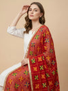 Chinon Phulkari Women Red Dupatta with Traditional Motif Work & Tape Border