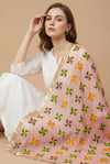 Chinon Phulkari Women Pink Dupatta with Traditional Motif Work & Tape Border