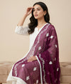 Wine Nazneen Chiffon Embroidered Dupatta with Floral Work