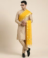Cotton Silk Mens Dupatta – Yellow with Zari Buta & Border Work