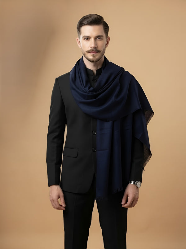 Timeless Mens Micro Wool Solid Timeless Blue Stole | Soft Everyday Wrap