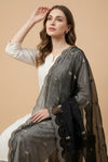 Designer Twill Net Women Black Dupatta with 2 Side Scalloped Border & Buti Embellishment