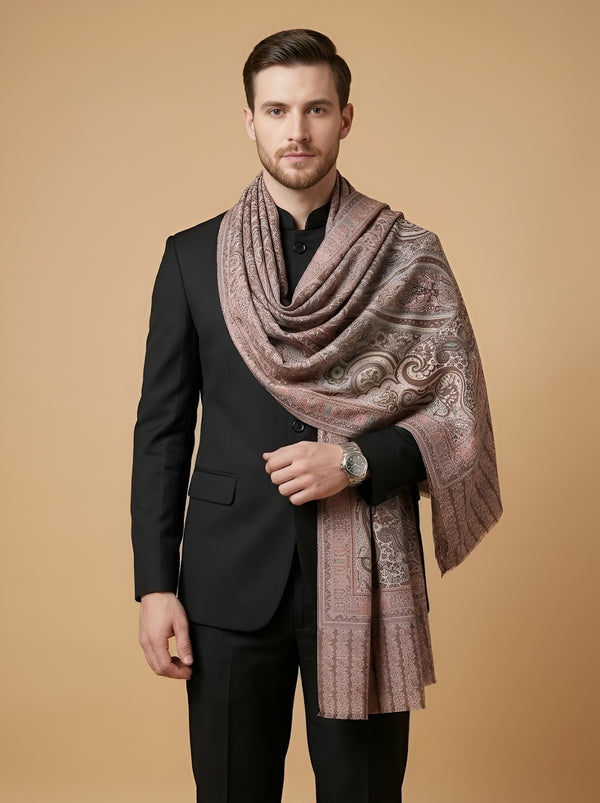 Reserve Mens Bamboo Silk Heritage Printed Reversible Beige Stole