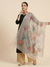 Luxe Organza Women Beige Dupatta with Handbrush Floral Art & Beads