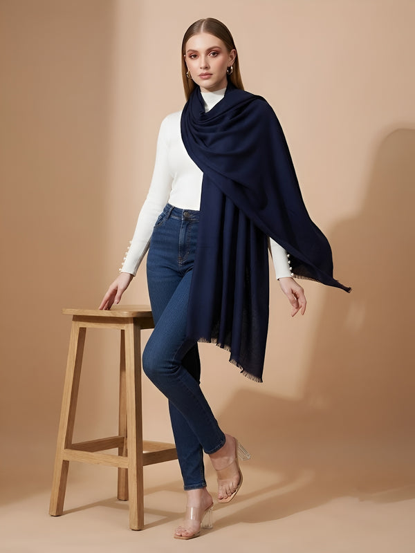 Everyday Micro Wool Solid Blue Stole | Soft & Lightweight Wrap