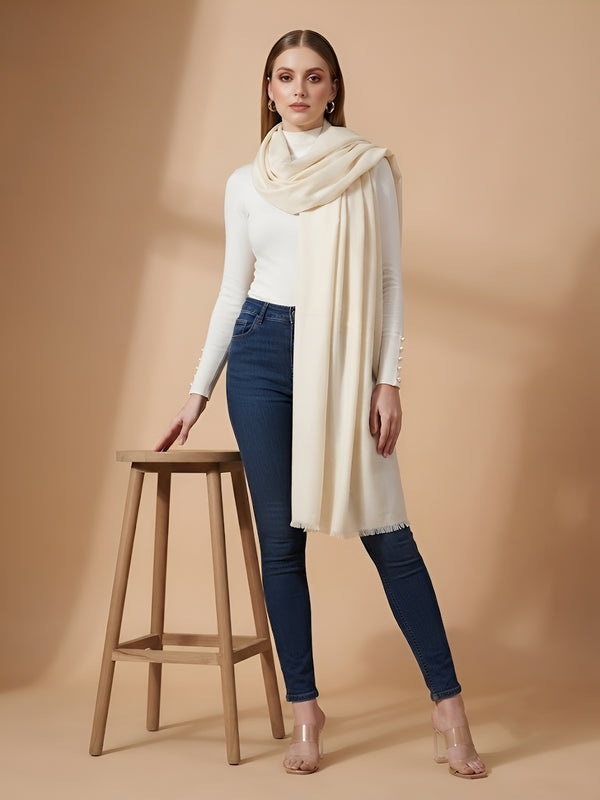 Everyday Micro Wool Solid White Stole | Soft & Lightweight Wrap