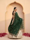 Luxe Rangoli Women Green Dupatta with 4 Side Scalloped Embroidered Border & Buti Embellishment