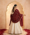 Maroon Chinon Dupatta with Gold Grid Embellishment (Size: 2.5x1 m Approx)