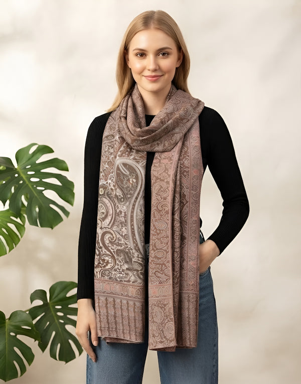 Everyday Bamboo Silk Heritage Printed Reversible Beige Stole