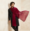 Nazneen Chiffon Mens Dupatta – Solid Wine with Elegant Lace Border