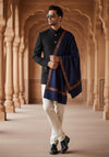 Blue Woolen Mens Shawl with Traditional Multicolour Embroidered Border (80 x 40 Inches)