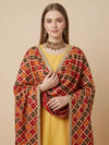 Luxe Chinon Women Phulkari Multicolor Dupatta with Mirror Work, Lace Border & Latkan Tassels
