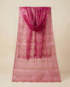 Net Pink Dupatta with Twill Zari Sequin Wave Work