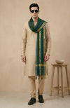 Cotton Silk Mens Dupatta – Green with Zari Buta & Border Work