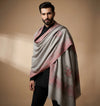 Mir-e-Khas Men's Kashmir-Inspired Kani Paisley & Geometric Border Wool Blend Grey Shawl