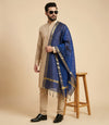 Cotton Silk Mens Dupatta – Navy Blue with Zari Buta & Border Work