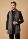 Noble Mens Wool Blend Floral Kani Weave Grey Stole
