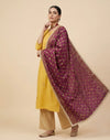 Luxe Heritage Phulkari Chinon Embroidered Purple Dupatta with Lace Border