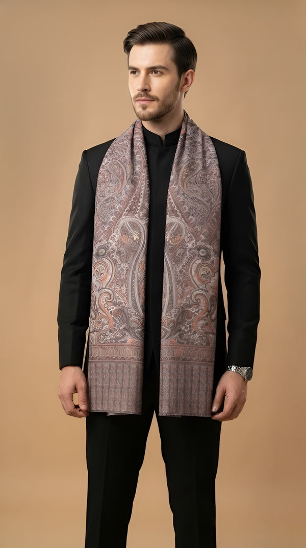 Reserve Mens Bamboo Silk Heritage Printed Reversible Grey Stole