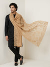 Organza Mens Dupatta – Gold with Paisley Embroidery & Floral Design
