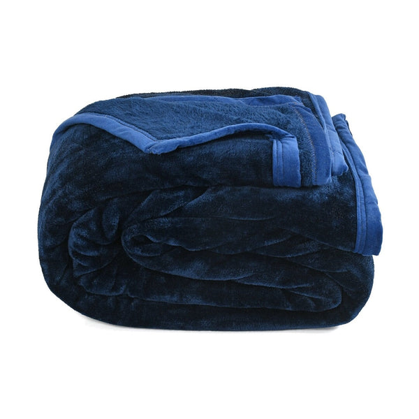 Super Soft Solid Velvet Finish Dark Blue Flannel AC Blanket (Size: 90 x 90 Inches) Blanket My Store