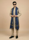 Banarasi Silk Mens Dupatta – Blue with Zari Buta & Border Work