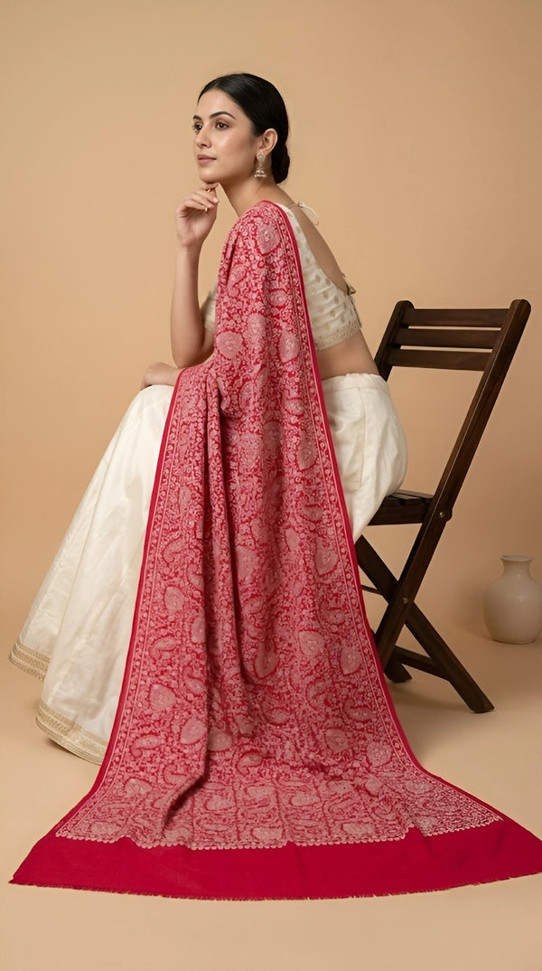 Naqsh-e-Kashmir Sozni Jaal Embroidered Pink Shawl | Traditional Kashmiri Wool Blend