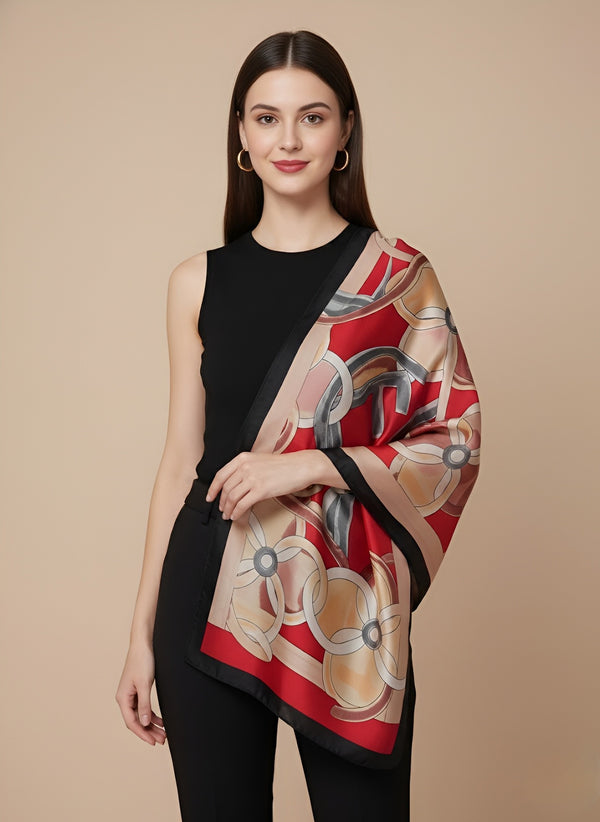 Printed Silk Women Stole with Artistic Motif Design | Elegant Lightweight Wrap (80 × 28 Inches)