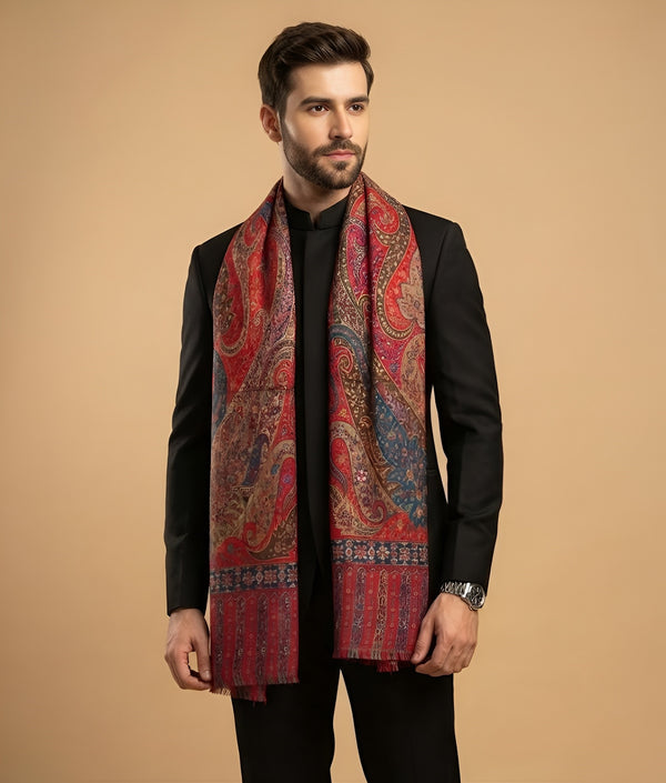 Reserve Mens All-Over Paisley & Floral Print Bamboo Silk Red Stole
