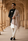 Woolen Mens Shawl with Intricate Traditional Motif & Ornate Woven Border | 80 x 40 Inches