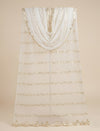 Net White Dupatta with Twill Zari Sequin Wave Work