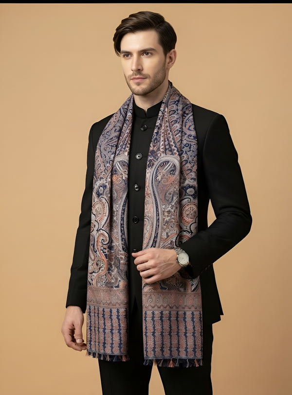 Reserve Mens Bamboo Silk Heritage Printed Reversible Blue Stole
