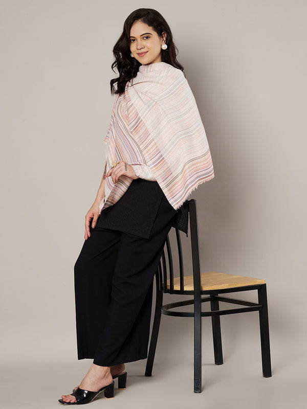 Reversible Woolen Women Stole with Fine Striped Weave | Soft Wrap (80 × 28 Inches)