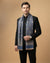 Timeless Mens Wool Blend All-Over Zari Jacquard Floral Trellis Blue Stole