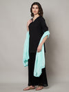 Soft Blue Dupatta with Cotton Thread Floral Embroidery & Lace Border (Size: 2.5x1 m Approx)