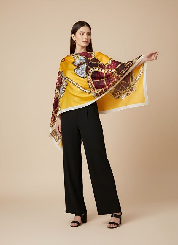Printed Silk Women Stole with Artistic Motif Design | Elegant Lightweight Wrap (80 × 28 Inches)
